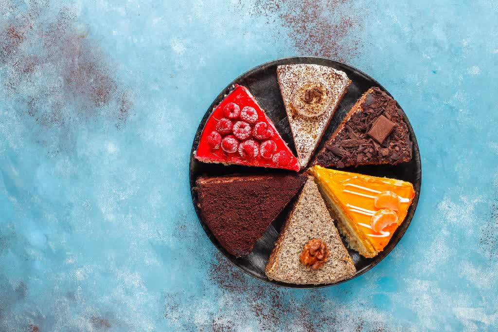 Colorful cake slices on a plate